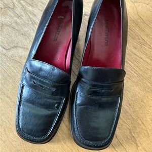 Ann Taylor Black All Leather Penny Loafers with Red Insoles